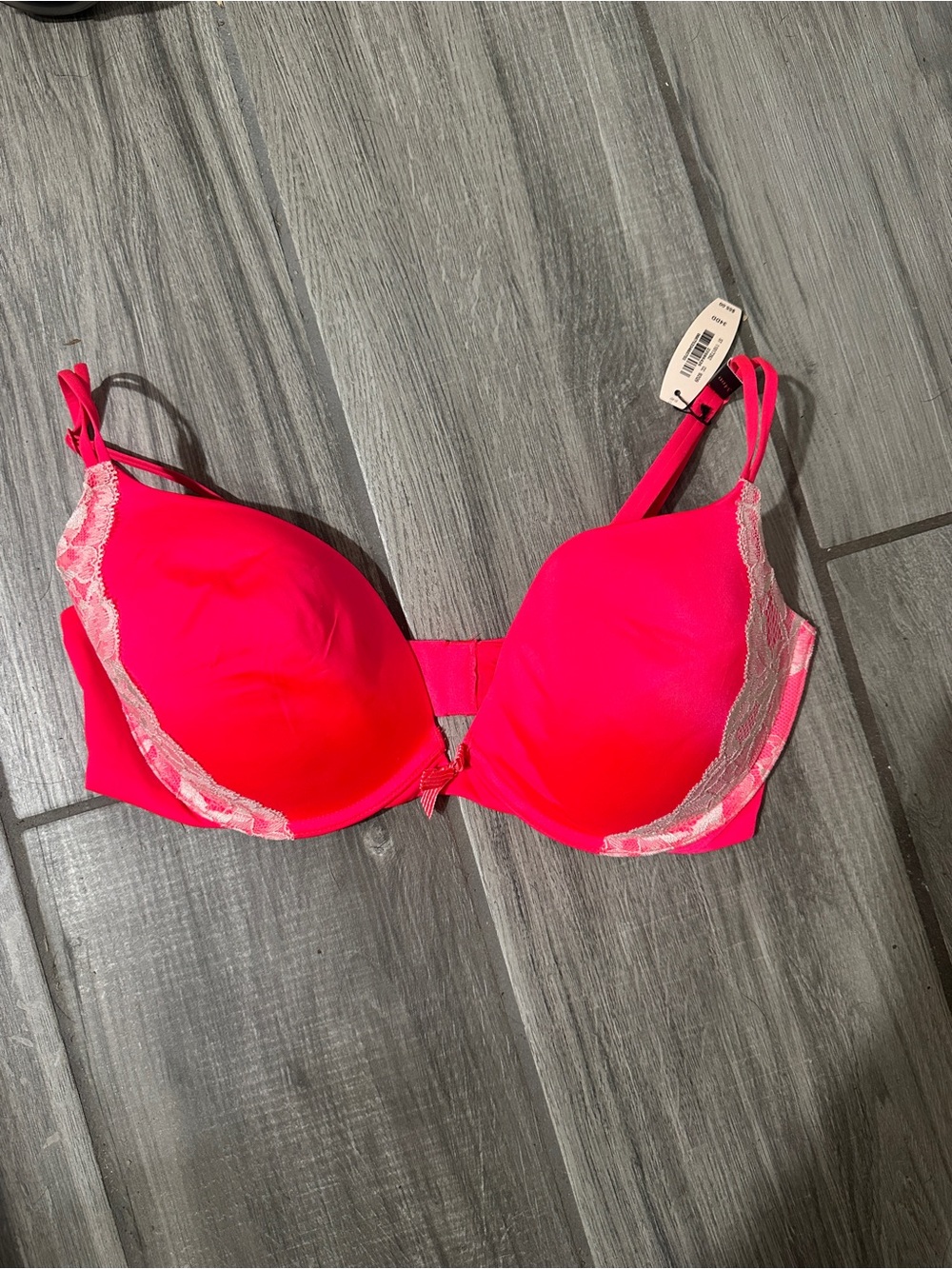 Victoria's Secret Hot Pink Lace-Trim Push-Up Bra
